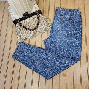 Nine West Vintage America Size 30/10R Blue Paisley Matchstick Skinny Ankle Jeans
